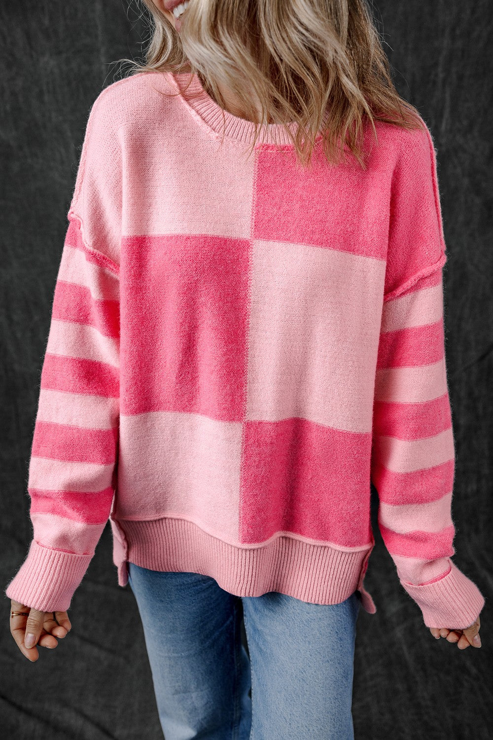 Exposed Seam Round Neck Sweater