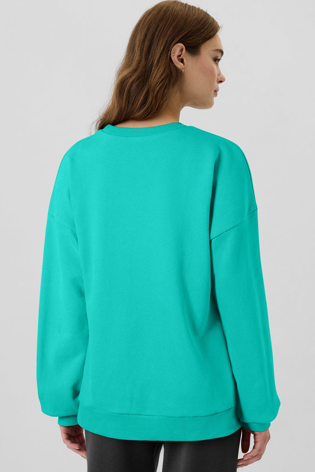 Bonbon Solid Fleece Lined Drop Shoulder High Low Sweatshirt