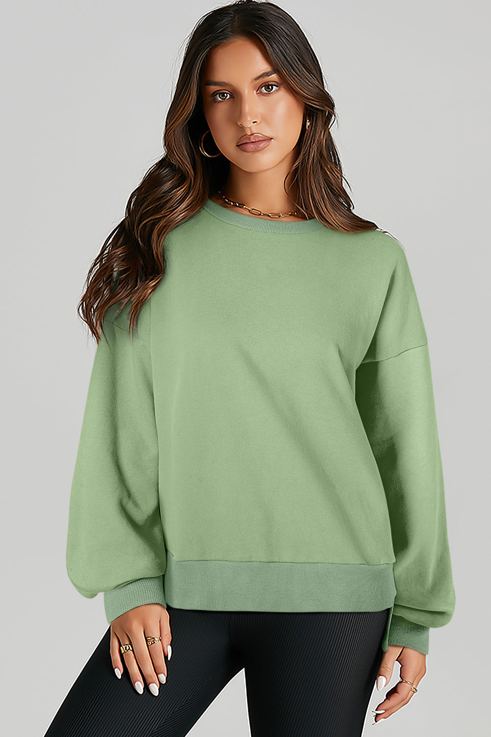 Bonbon Solid Fleece Lined Drop Shoulder High Low Sweatshirt