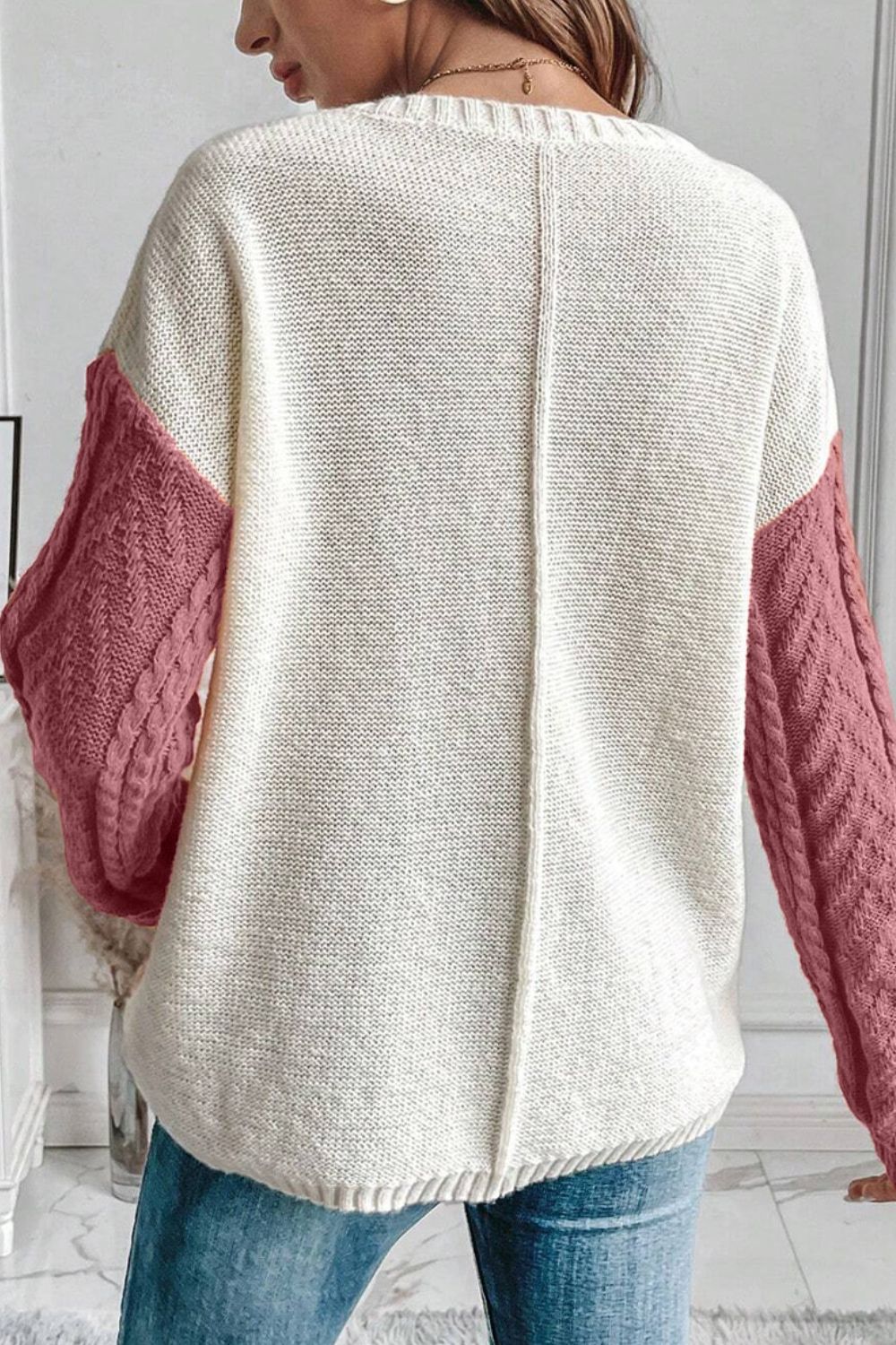 Color Block Round Neck Long Sleeve Sweater