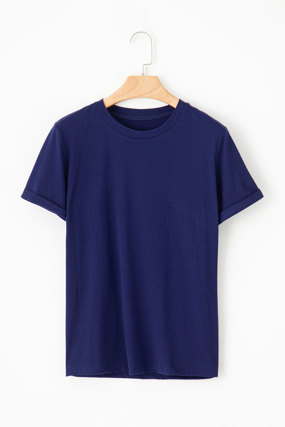 Black Casual Plain Crew Neck Tee