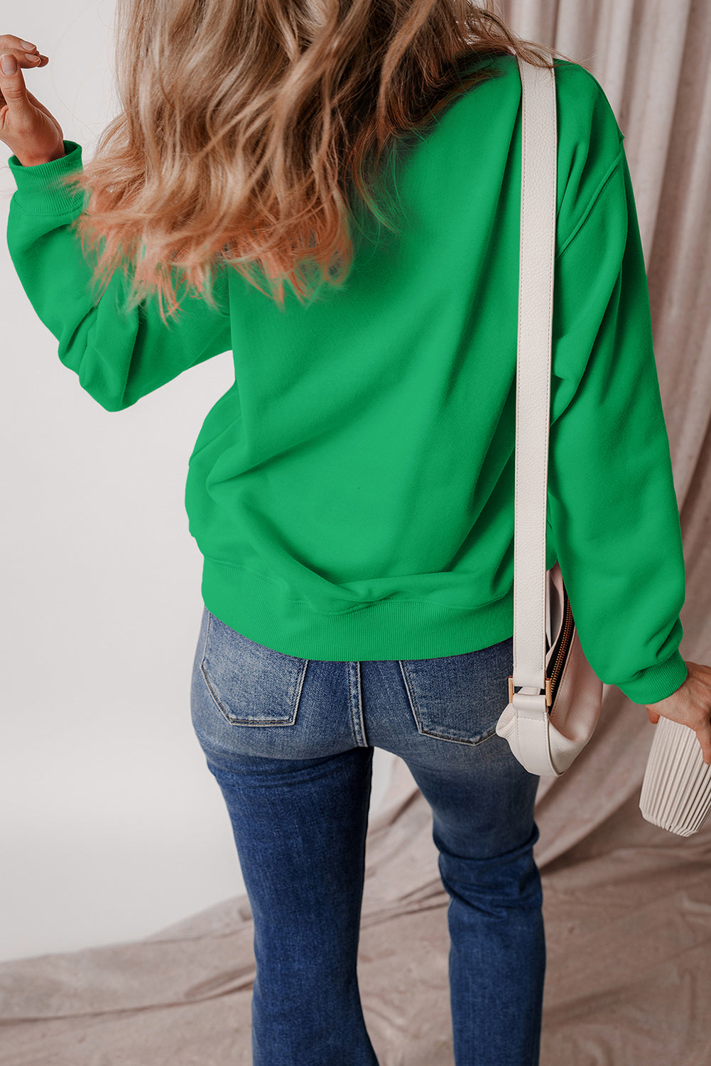 Bonbon Solid Fleece Lined Drop Shoulder Terry Sweatshirt