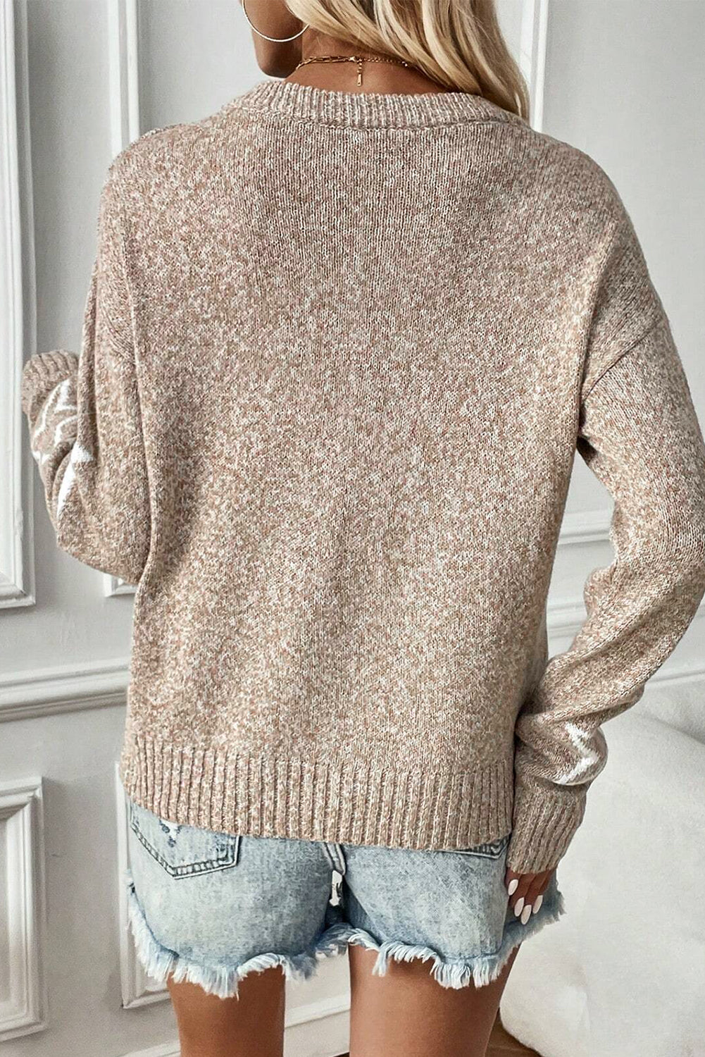 Gray Star Pattern Drop Shoulder Sweater