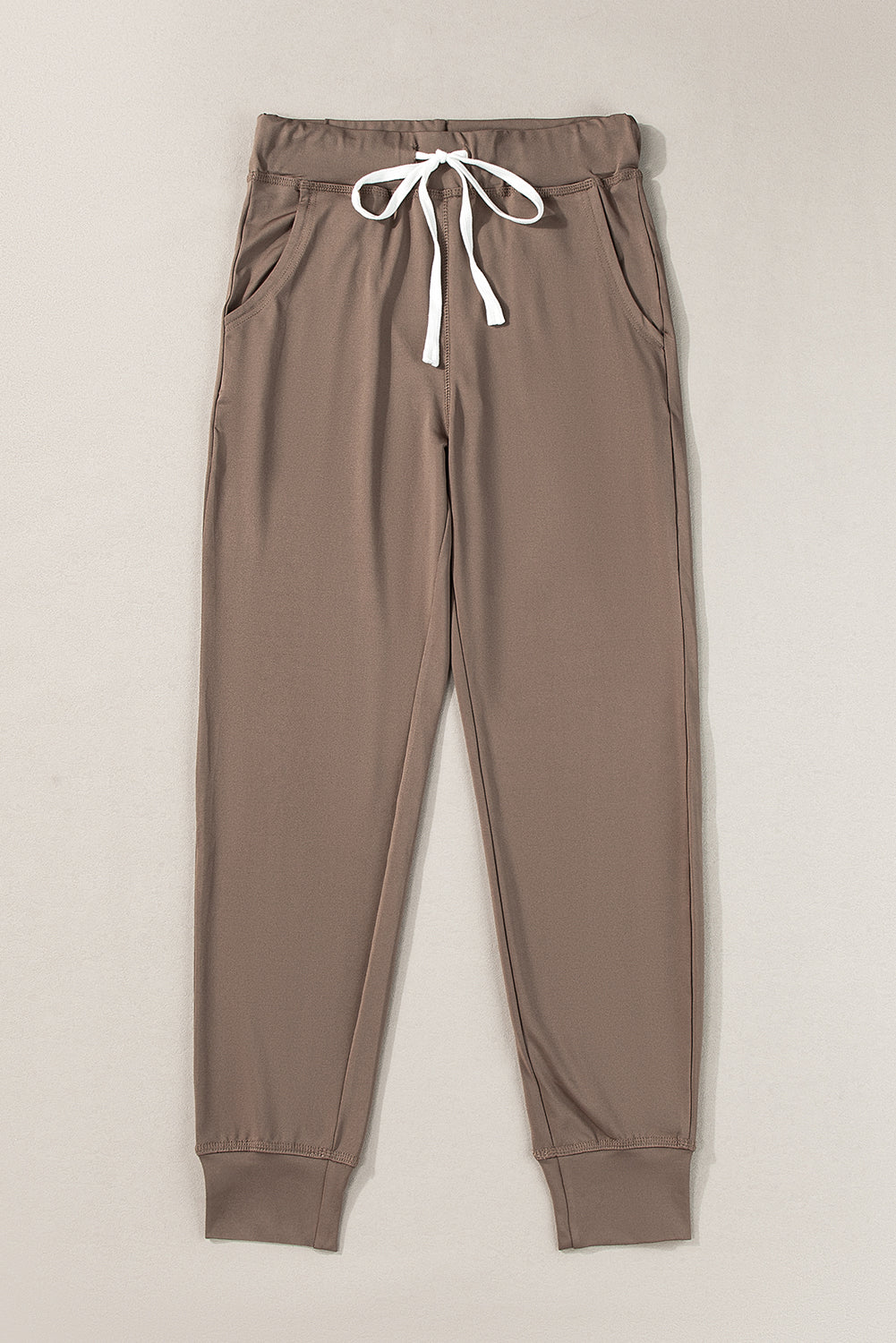 Dark Brown Drawstring Waist Pocketed Joggers