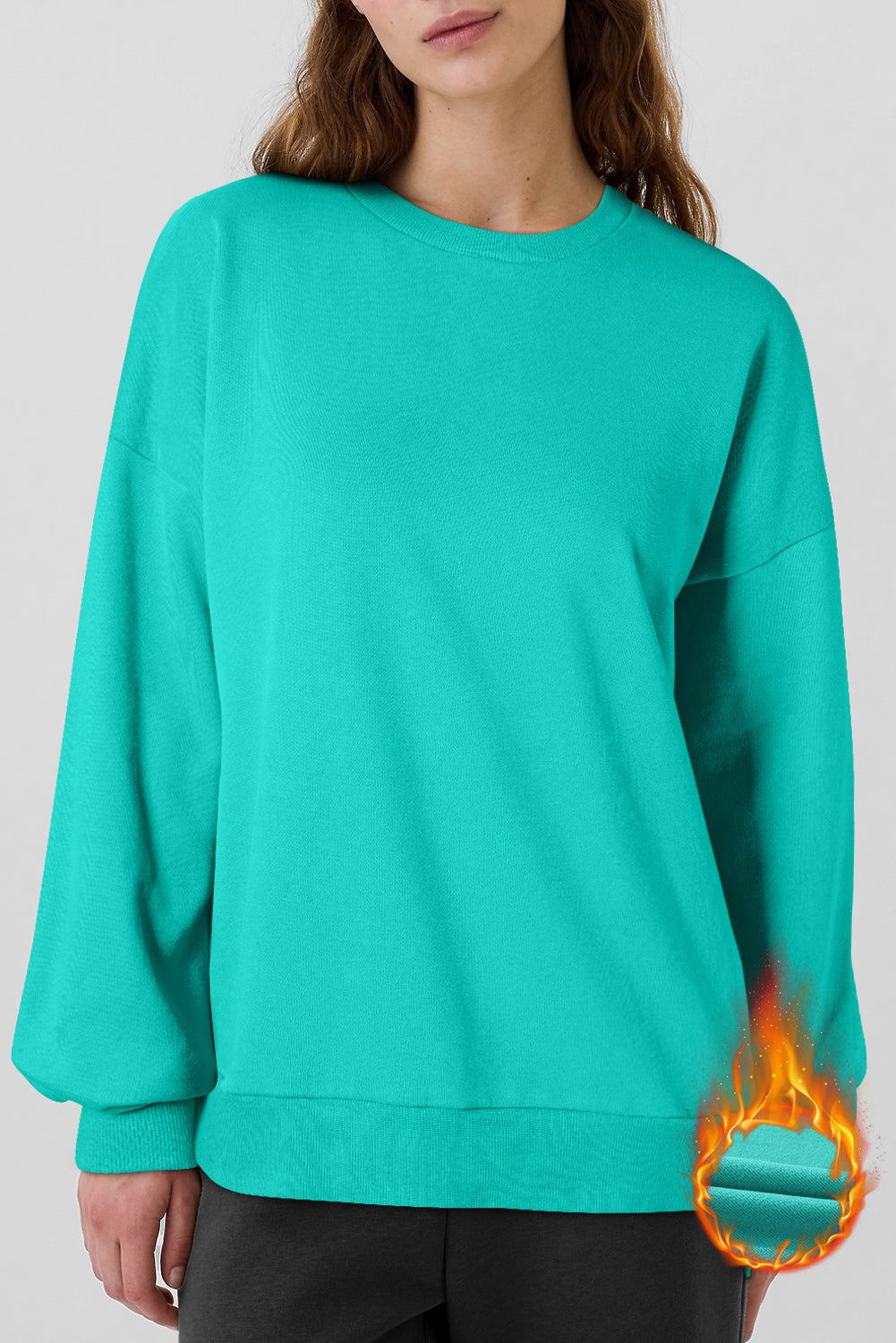 Bonbon Solid Fleece Lined Drop Shoulder High Low Sweatshirt