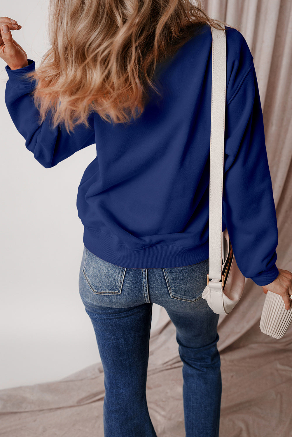 Bonbon Solid Fleece Lined Drop Shoulder Terry Sweatshirt