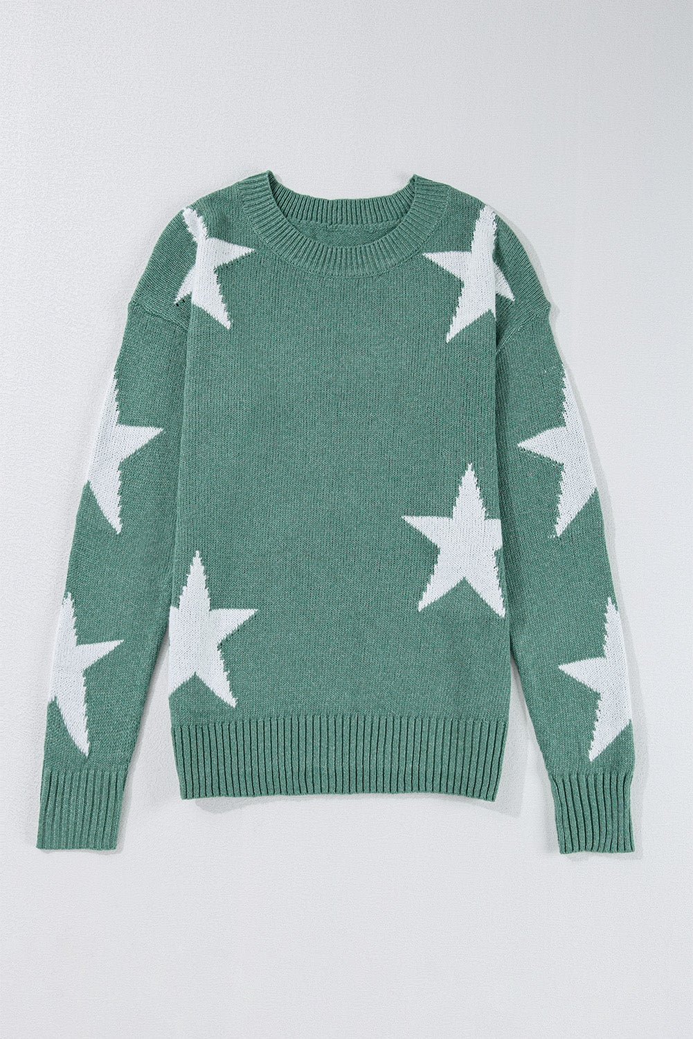 Gray Star Pattern Drop Shoulder Sweater