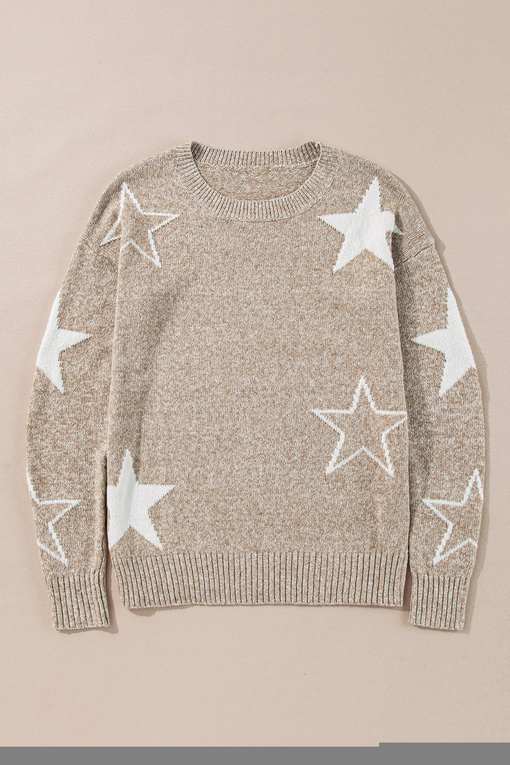 Gray Star Pattern Drop Shoulder Sweater